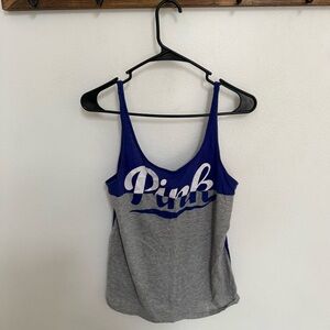 PINK Victoria's Secret Blue and Gray Logo Tank Top